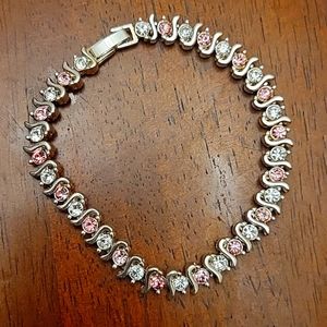 Pink and white rhinestone bracelet